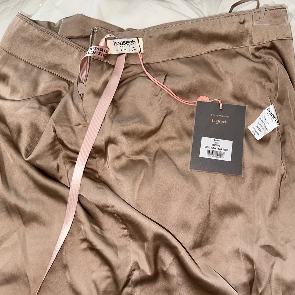 House Of CB Latte Satin Lace Up Midi Skirt. - Picture 4 of 6